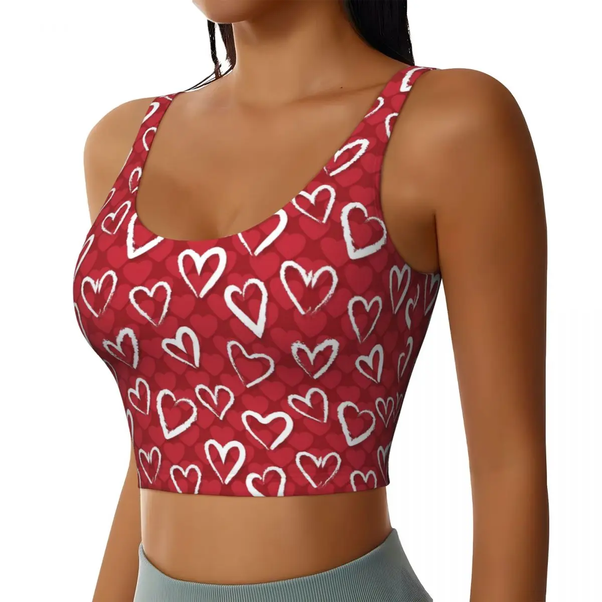 Red Hearts Them Valentine Women Summer Yoga Bras U-Shaped Back Athletic Vest Tops Shirts for Training S To XXL