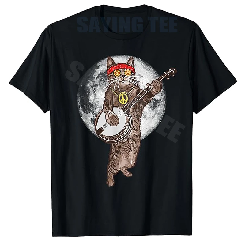 Gato psicodélico hippie con banjo! Camiseta divertida de música Bluegrass, estilo Y2K, con gráfico de gatito, para música country y folk, con frases originales, regalo.