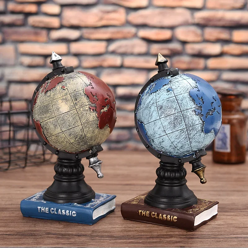 [Top] Vintage Sculpture Simulation terrestrial globe saving pot model Statue Art Carving Resin artware Figurine Home Decorations