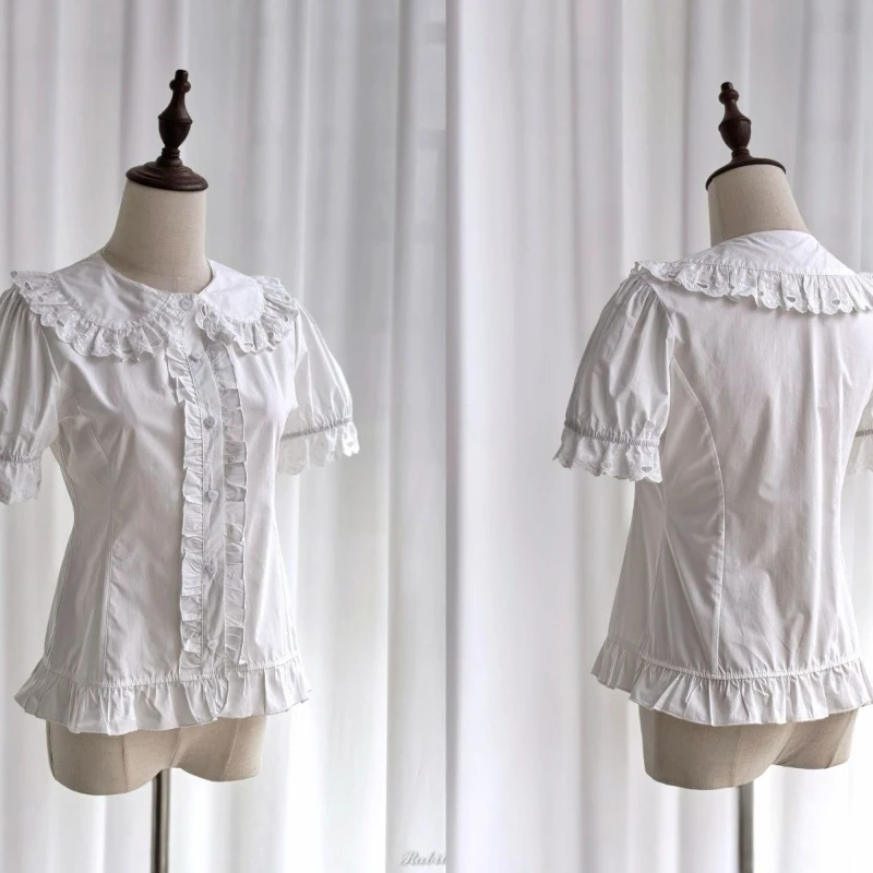 بلوزات لوليتا اليابانية لعام 2025 قميص نسائي جميل بفيونكة مكشوفة الأكتاف قميص JK للفتيات على الطراز القوطي أنيق على شكل قلب من الدانتيل وكشكشة لطيفة