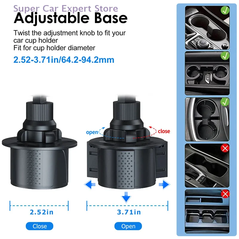 

Upgraded 360 Degree Phone Stand Water Cup Holder Easy Install Car Cup Holder Reliable Phone Support for Vehicle