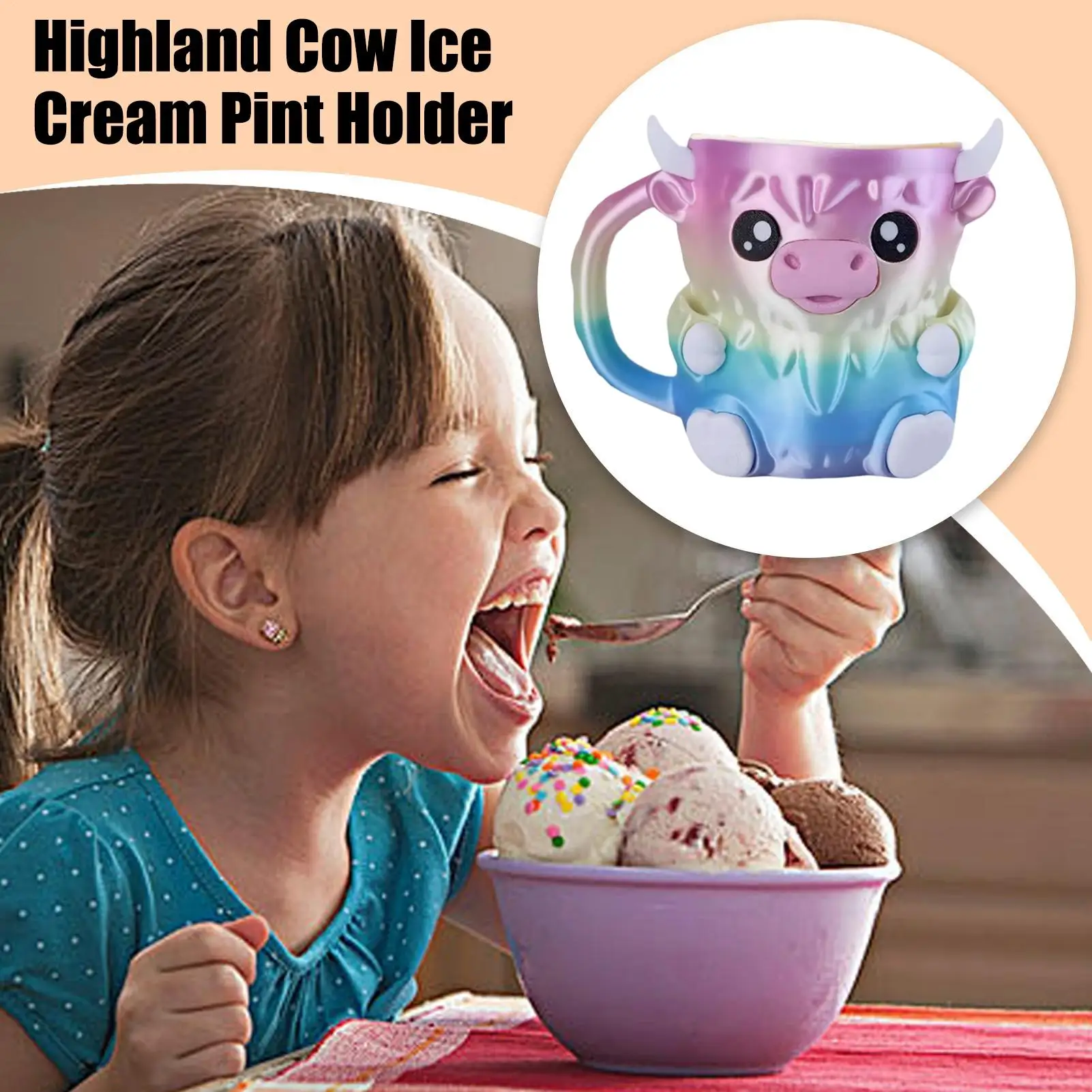 

Reusable Highland Cow Ice Pint Holder Ice Cream Pint Sleeve 3D Printed Ice Cream Pint Containers with Snack Drawer And Handle