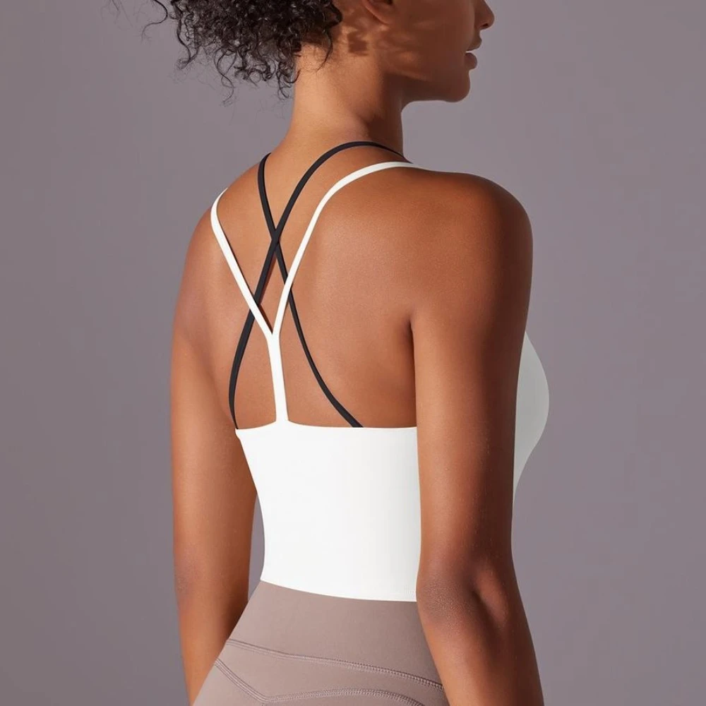 MIML-Sujetador deportivo de nailon de doble capa con espalda cruzada para mujer, ropa interior Sexy para correr, Fitness, Yoga, Top corto