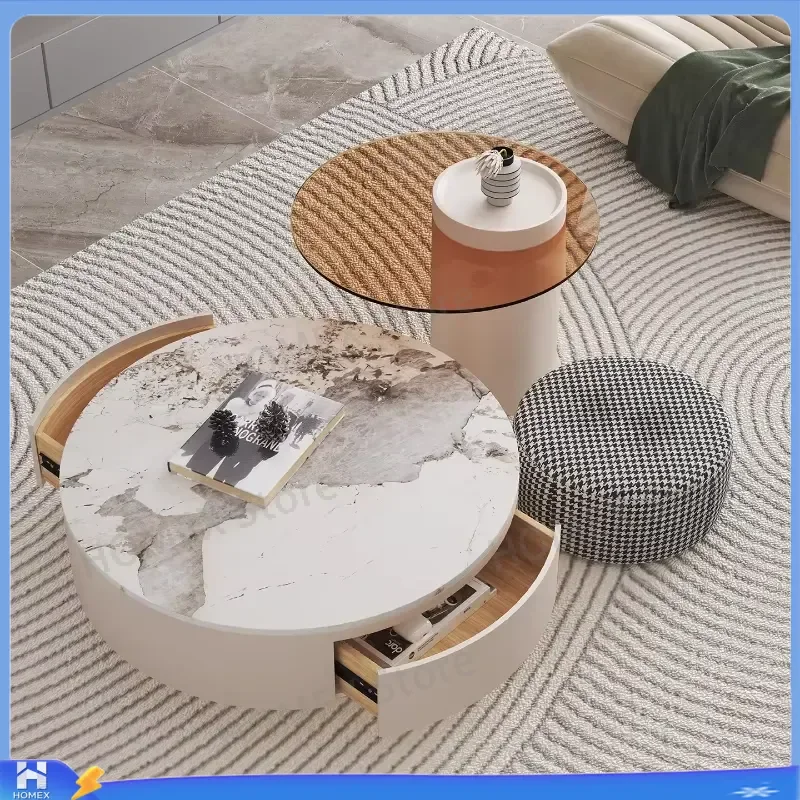 White Marble Nesting Coffee Table Set Round Small Side Tables Modern Minimalist Center Table for Living Room Home Decor