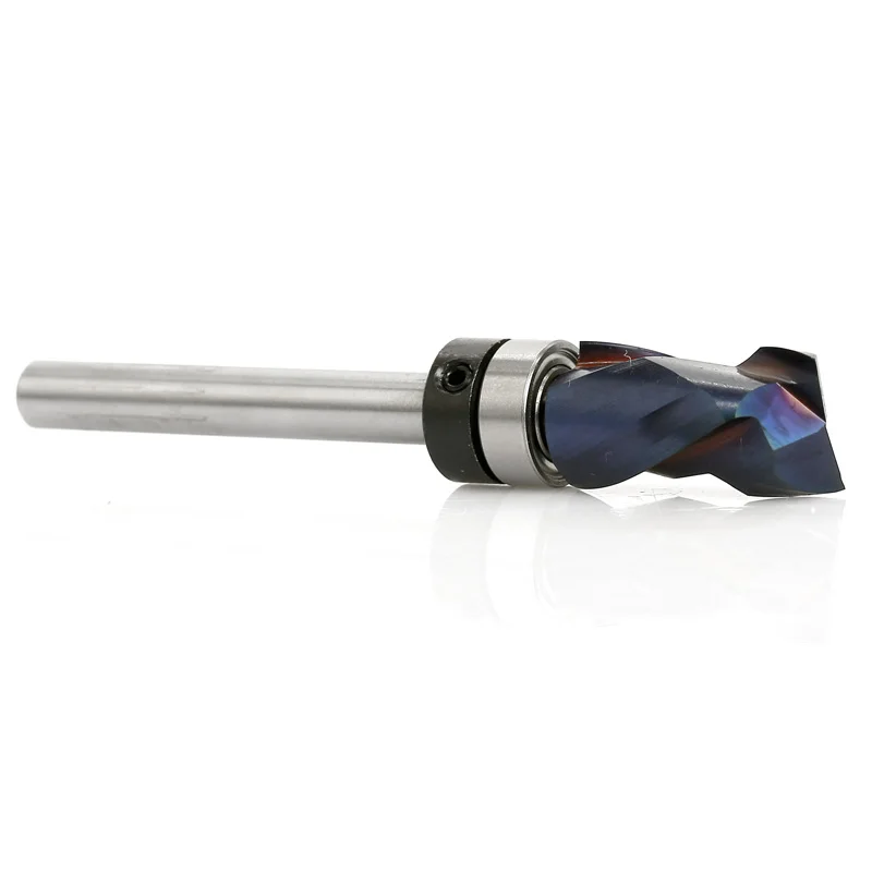 Bearing Ultra-Perfomance Compression Flush Trim Solid Carbide Blue Coating CNC Router Bits End mill 1/4\