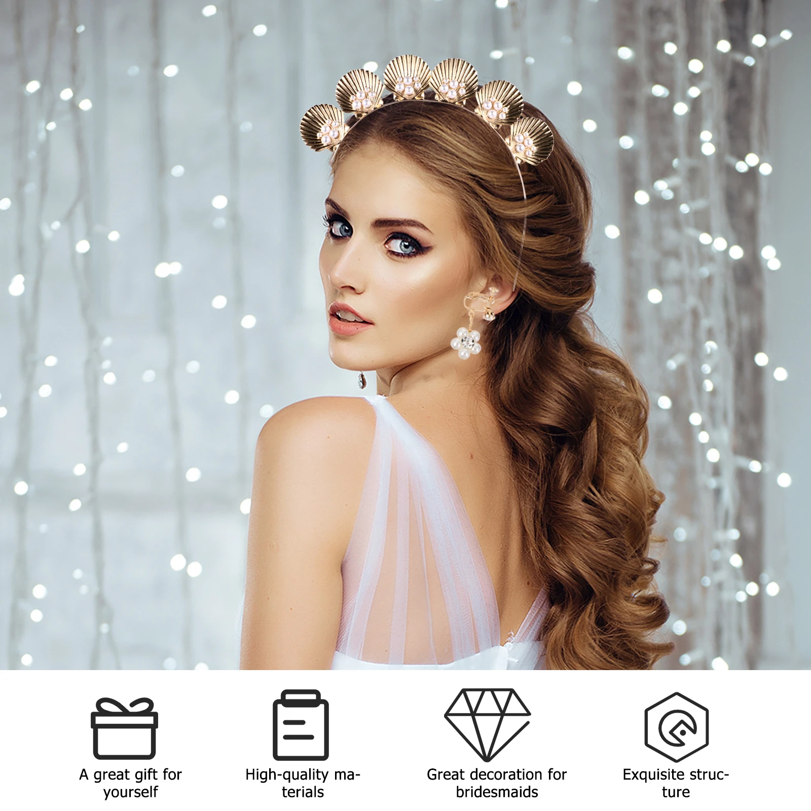 

Elegant Alloy Shell Pearl Headband Light Comfortable Metal Hair Accessory for Women Beach Vacation Party Wedding Daily Wear Hair