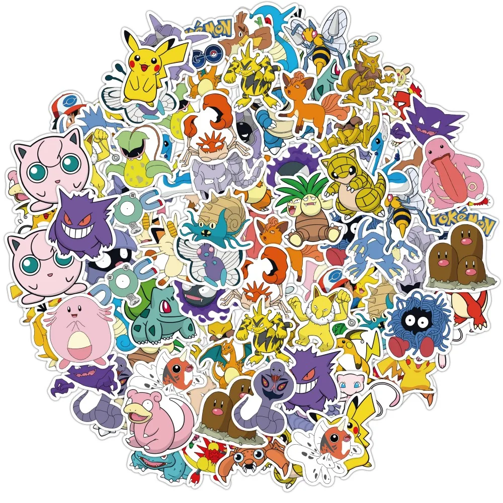 50PCS Anime Pokemon Cute Stickers Graffiti Decoration DIY Skateboard Phone Fridge Bike Cartoon Decals Sticker for Kid Toy Gift
