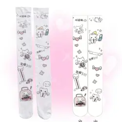 Subculture Sweet Cool Cute Summer Cartoon White Pantyhose Stockings for Women Over Knee High Pretty Long Socks Sexy Stockings