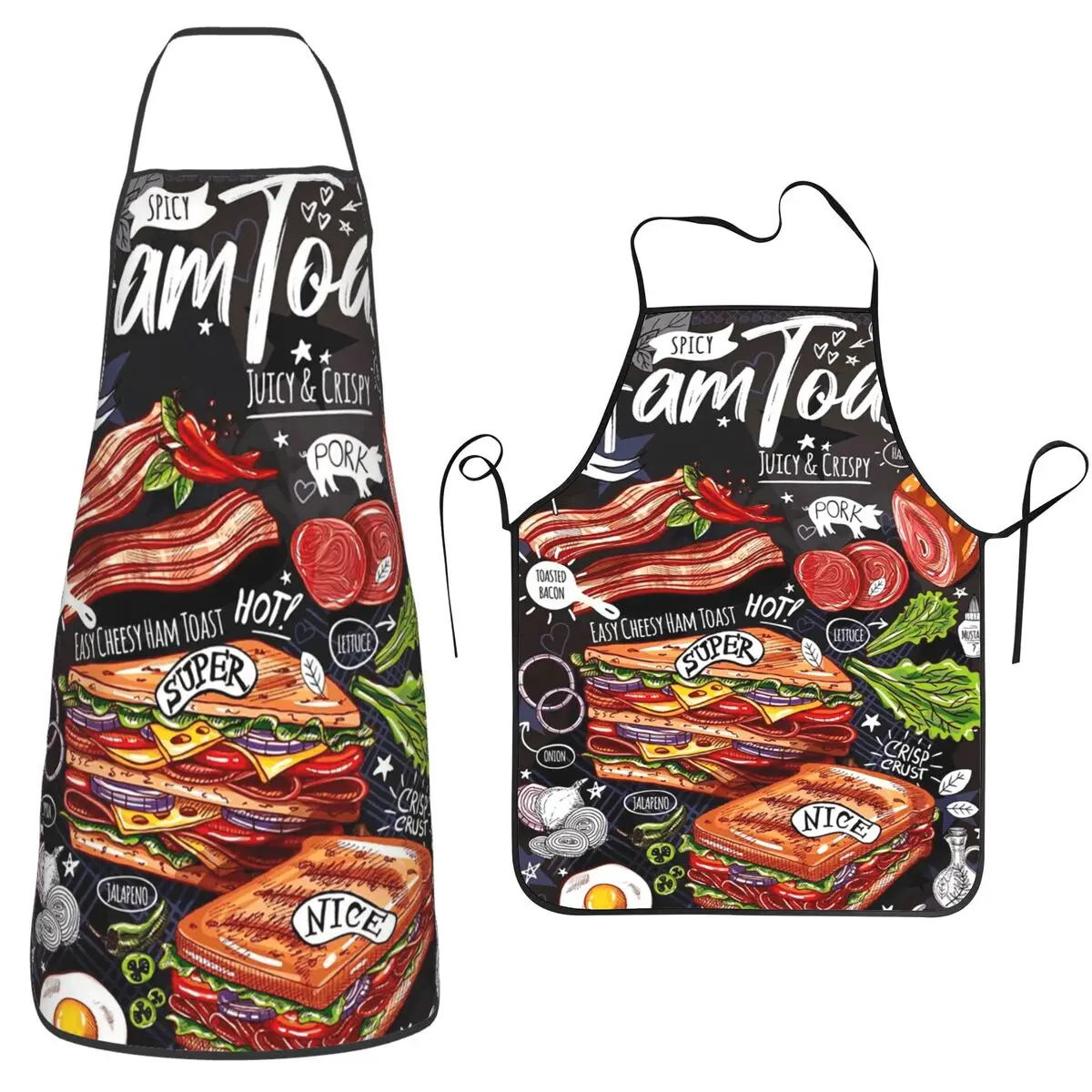 Super Hamburger Pattern Aprons Chef Cuisine Tablier Waterproof Bib Kitchen Cleaning Pinafore for Women Men Painting