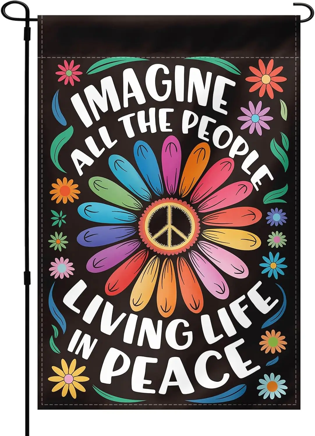 Imagine All The People Living In Peace Peace Flower Boho Garden Flag | 12x18in double-sided 3-layer polyester garden flag, r kkz
