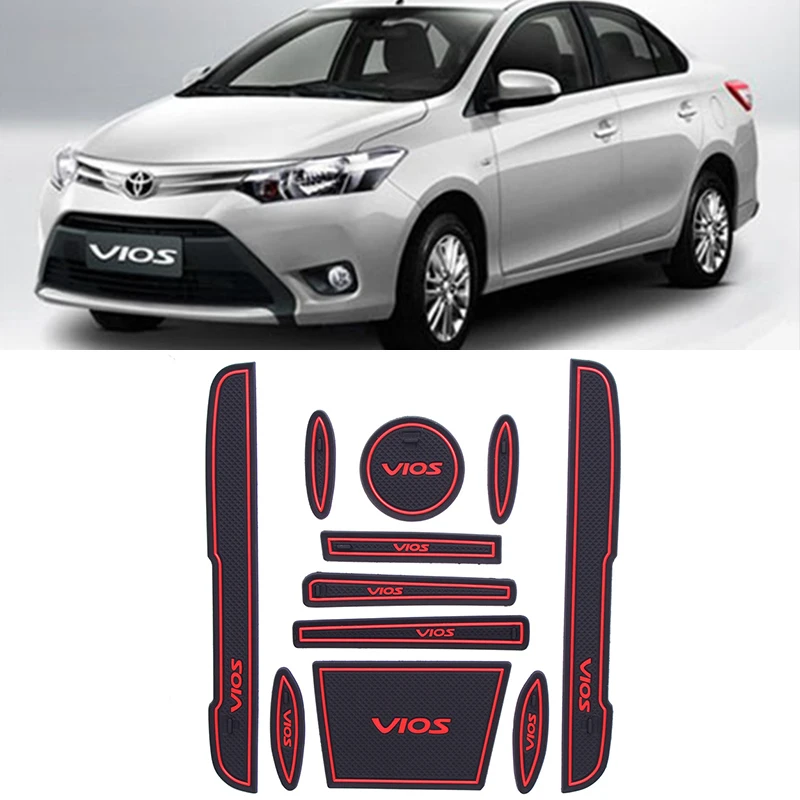

11 pcs Car rubber anti-slip mat coaster Door Slot Mat Set For Toyota VIOS 2017 2018 2019 2020 2021 accessories