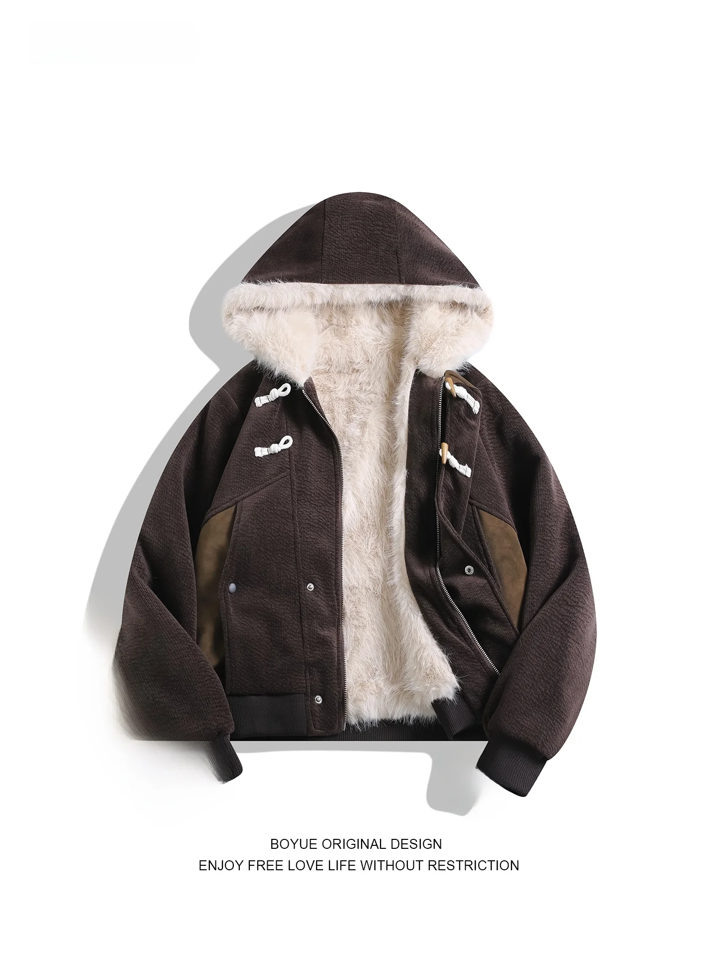 

Пальто Boyue Fce с капюшоном, двубортное, с пуговицами из рога коровы, для мужчин и женщин, повседневное, теплое, длинное, молодежный стиль