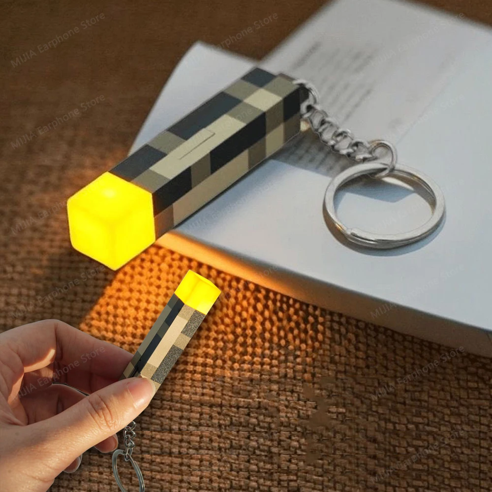 Mini Brownstone Torch keychain pixelated style Flashlight Mobile phone lanyard Decoration Kids Gift LED Night Light