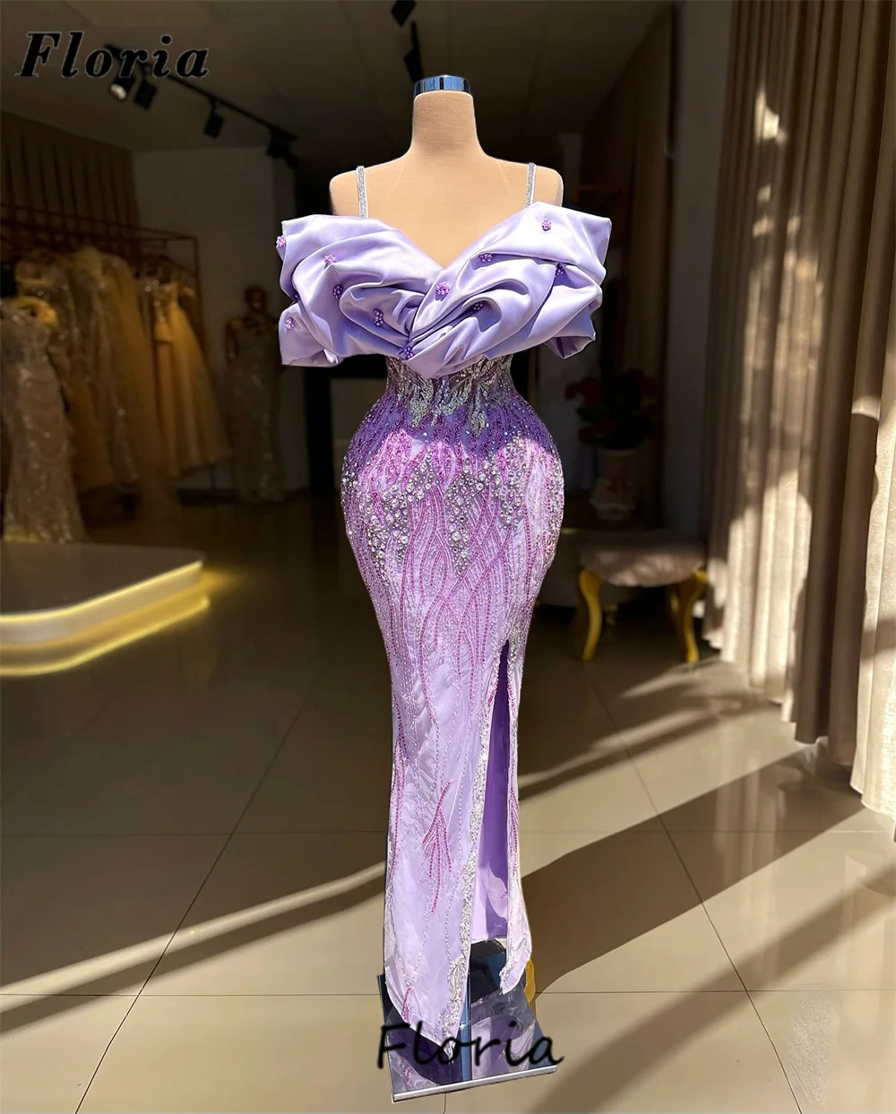 New Arrival Lilac Mermaid Wedding Party Dresses Luxury Side Slit Beading Evening Dress Women Birthday Cocktail Dress Customized