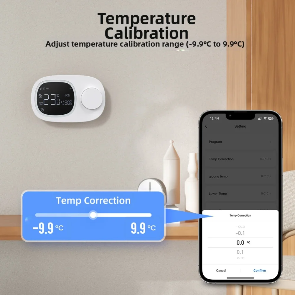 

Беспроводной умный термостат газового котла, совместимый с голосовым управлением и удаленным приложением для точной домашней температуры