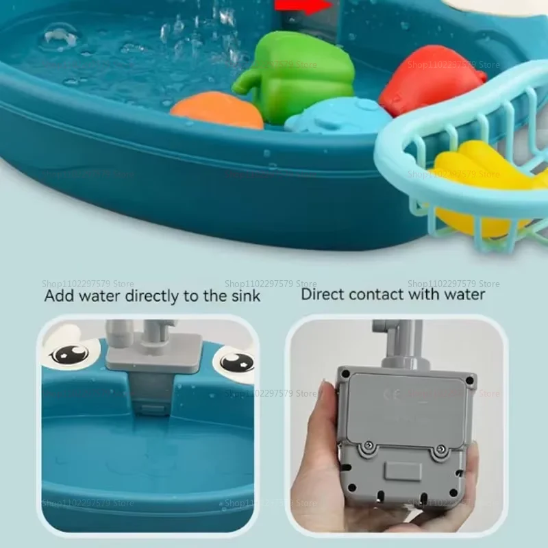 Maison de jeu pour enfants, ensemble de cuisine, simulation de lave-vaisselle, évier, bassin à main, jouets pour enfants, ensemble de jeu électrique à circulation d'eau pour garçons et filles, nouvelle collection