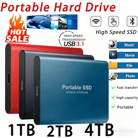 New 2TB 4TB Portable SSD High Speed Transfer Solid State Disk USB3.2 Type-C External Hard Drive Storage Disks for PC Notebook