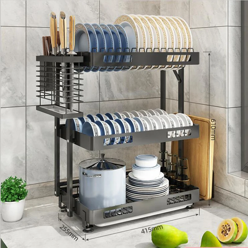 Dish Drying Rack Holder Rack Storage Organizer Bowl Plate Drainer Condiment Shelf Spice Rack Storage Rack Kitchen Shelf