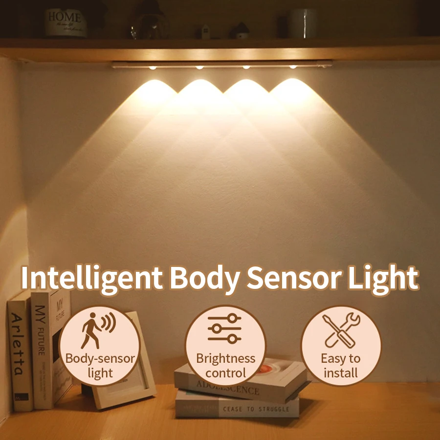 

Светодиодный датчик движения, беспроводной ультратонкий ночник, USB перезаряжаемый светильник для шкафа, кухонного шкафа, спальни, гардероба, освещение