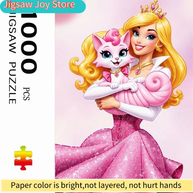 Quebra-Cabeça Princesa e Gatinha com Coroa Brilhante e Branca - Imagem para Meninas, Jogo de Festa de Aniversário, Brinquedo Relaxante, Quebra-Cabeça Portátil