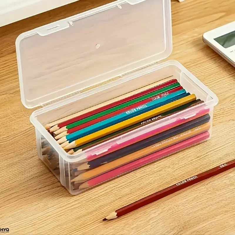 transparent PP storage boxes with lids, used for storing office supplies, pencils, and crafts image 4