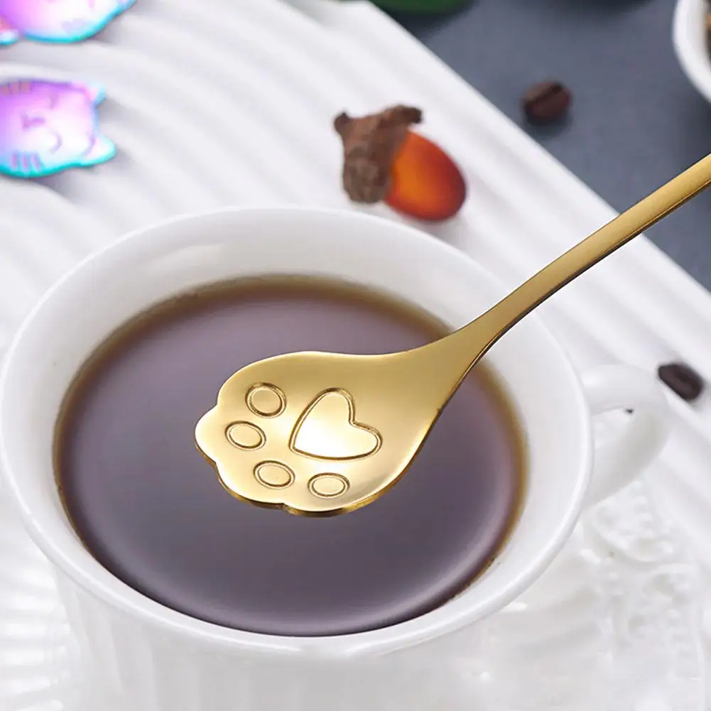 Stainless Steel Coffee Mixing Spoon Creative Cat Claw Spoon Ice Cream Cake Dessert Teaspoon Scoops Tableware Kitchen Accessories