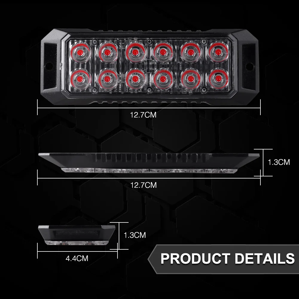 1PCS 12LED Car Warning  Emergency Strobe Lights Flashing Light Hazard Light Bar Car Truck Off-road Vehicle ATV SUV Surface Mount