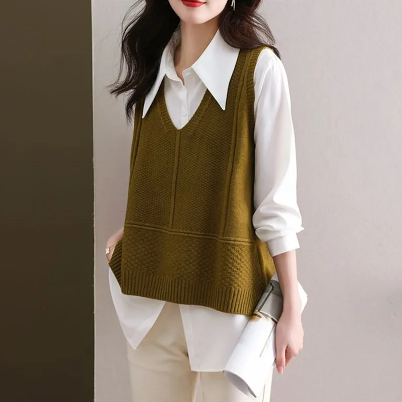 Gebreide Vesten Dames Koreaanse Stijl All-Match Herfst Winter Nieuwe Casual Bovenkleding V-Hals Mouwloze Tops Trendy Mode Comfortabel