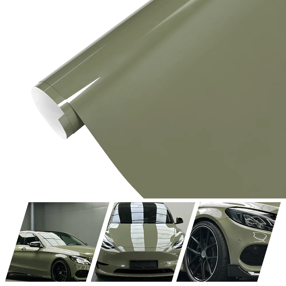 

Car Stickers Glossy PET Khaki Green Vinyl Wrap Film Waterproof Sticker Automobiles Motorcycle Body Tuning Decaration Stickers