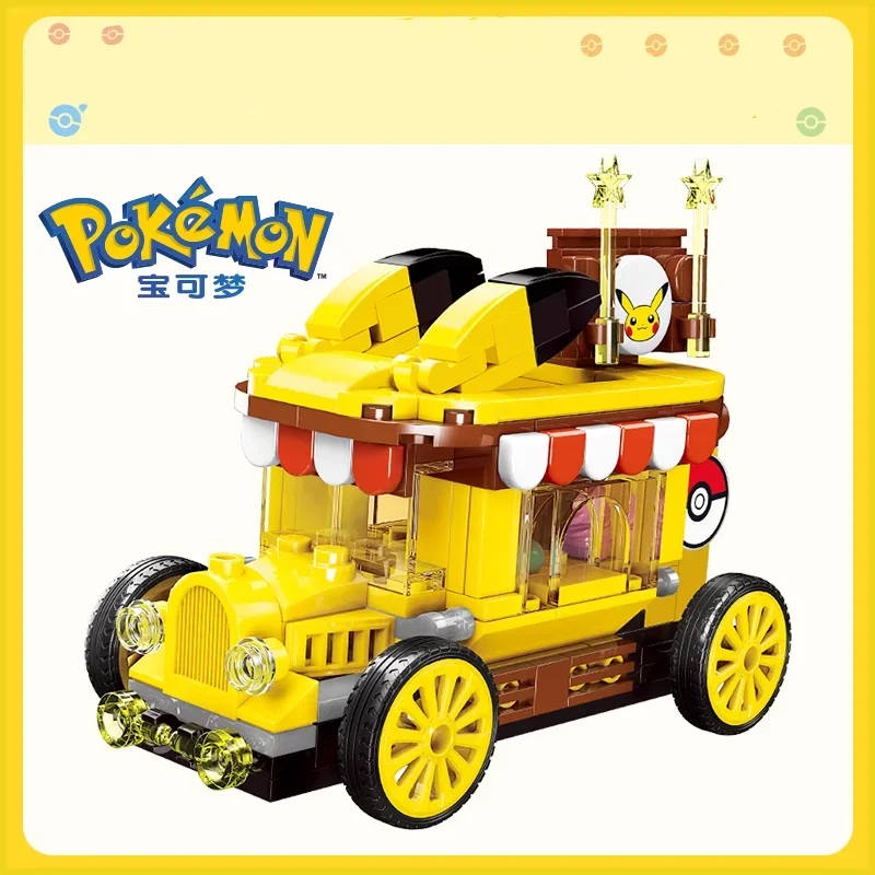 Keeppley Christmas Gift Pokemon Cartoon Anime Pokemon Pikachu Cute Car Bus View Building Blocks Set Classic Model Children Toys