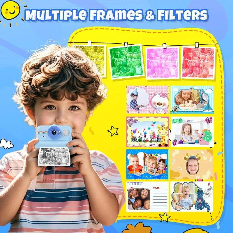 Instant Print-camera voor kinderen, 1080P HD kindercamera Instant Print met 3 rollen printpapier en 32 GB