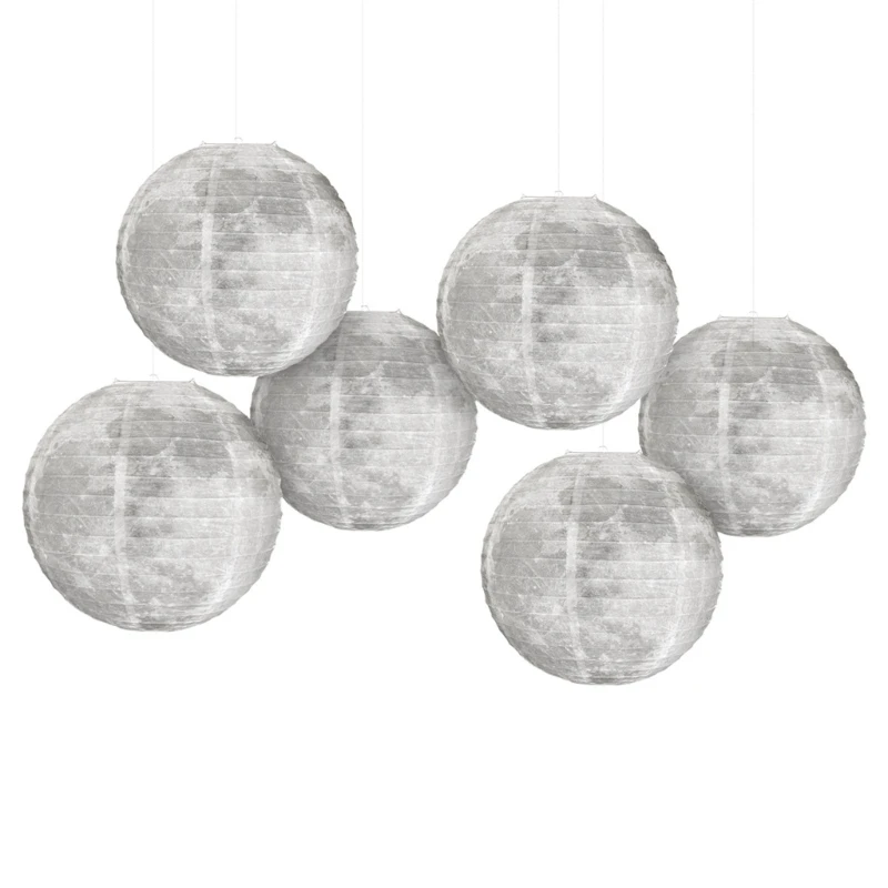 Y166 6PCS Moon Paper Lamp Decoration Mysterious Space Themed Hanging Decoration for Boys Girl Bedroom Ceiling Decors