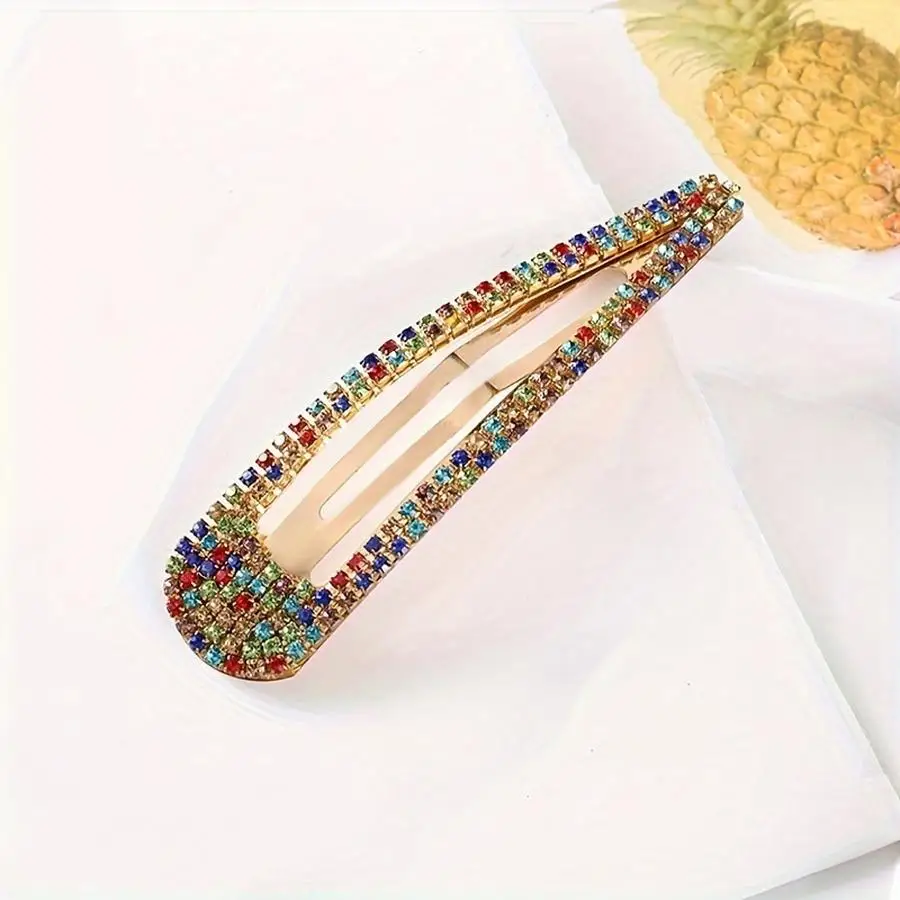 1/5/10/20/50/100pcs Fashion Metal Teardrop Rhinestone Hair Clip, Golden Rhinestone BB Clip, Simple Geometric Bangs Side Clip Fun