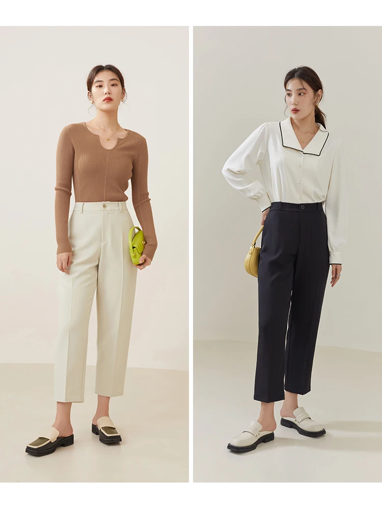 DUSHU Three-dimensional Ironing Tapered Pants 2022 Autumn New Simple Versatile Casual Commuter Office Lady Female Suit Pants