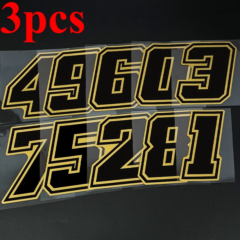 

Набор из 3 шт. (1 комплект) золотых водонепроницаемых наклеек-цифр 0-9 для мотоциклов, универсальные виниловые наклейки для шлемов, обтекателей, ветровых стекол, крыльев, автомобильных окон