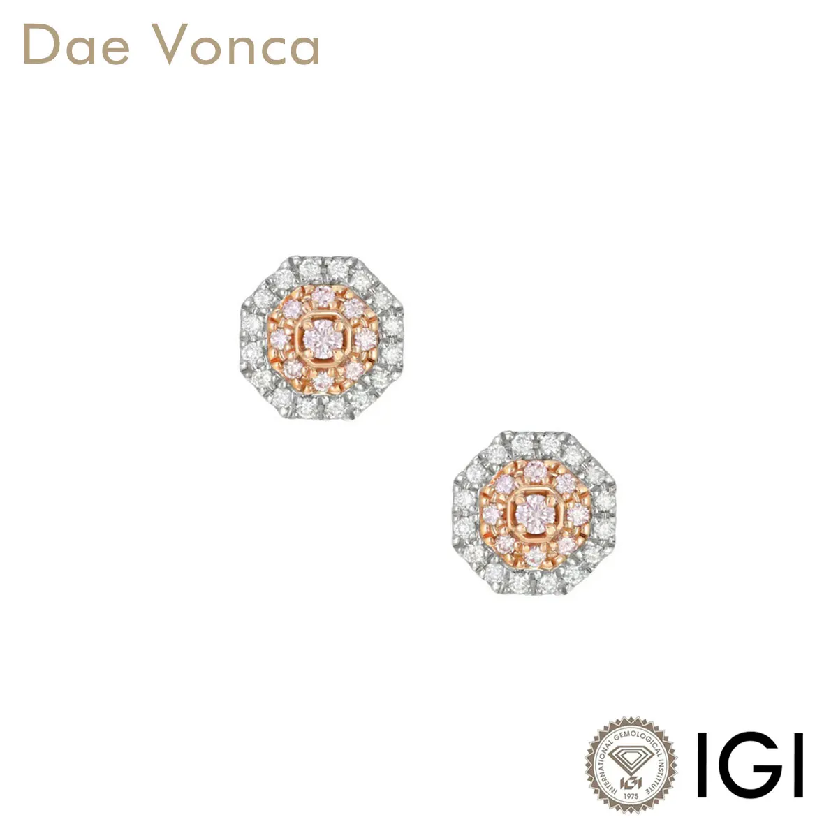 

PT950/14K/18K White & Rose Gold Double Halo Stud Earrings IGI Pink Round Lab Grown Diamond Diamond Center For Valentine's Gift