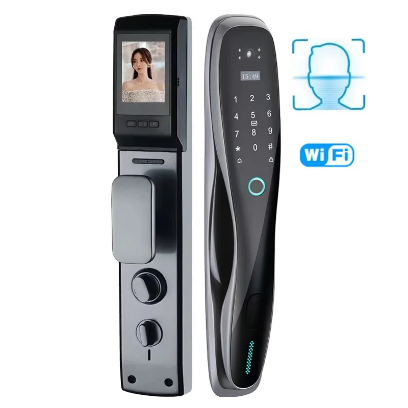 Tuya monitor cylinder lock alarma cerradura inteligente 3D facial touch sliding door access lock with CAMERA