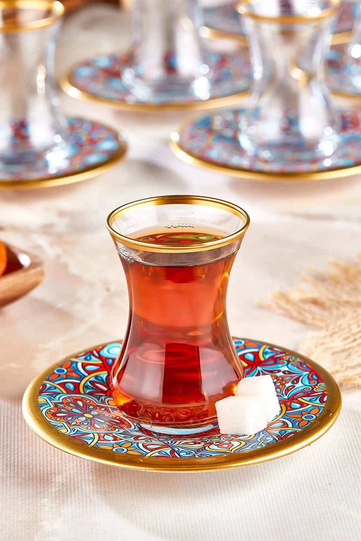 Uras Decorated 12 Piece Tea Cup Kit Set Turkish Tea Cup Glass Cup