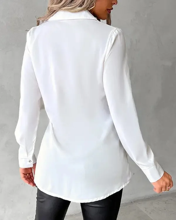 Women's Fashion Hot Diamond Abstract Printed Single Breasted Shirt Spring Casual Long Sleeved Lapel Daily Simple Blouse