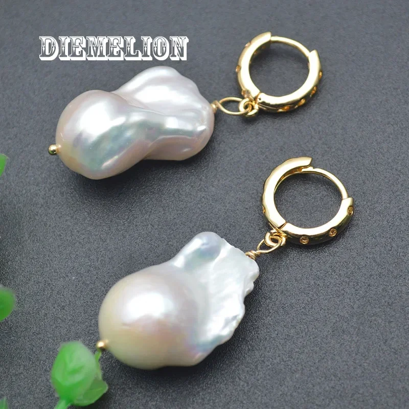 100% Natural Freshwater 15-25mm irregular Baroque Pearl Earrings Gold Color Round Earclip Women Temperament Elegant Jewelry