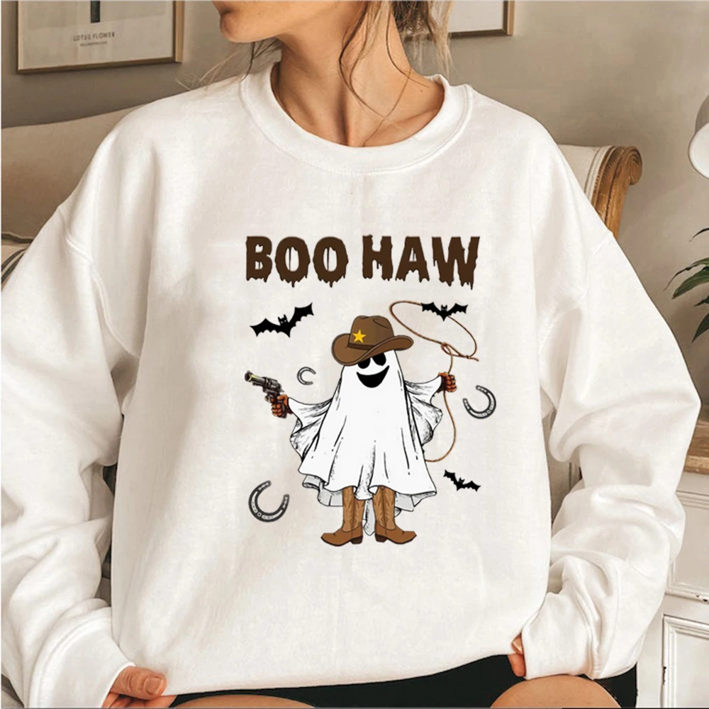 

Boo Haw Sweatshirt Funny Ghost Cowboy Shirt Western Halloween Sweatshirt Women Long Sleeve Pullover Spooky Fall Graphic Hoodies
