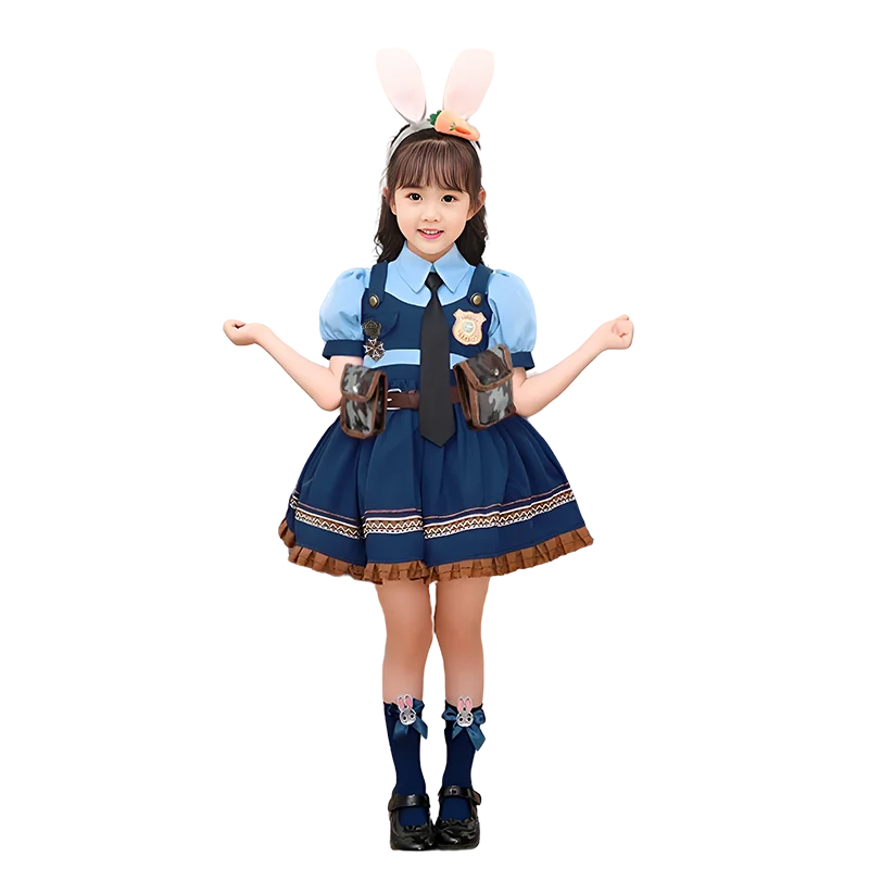 Fsia Infantil de Judi com orme de Polícia, Saia Lolita, Chapéu e Tiara, Traje Cleto para Cosplay de 