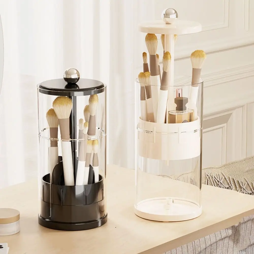 

Plastic Automatic Lifting Makeup Brush Holder Large Capacity Dustproof Cosmetic Storage Box Multi-grid Space Saving