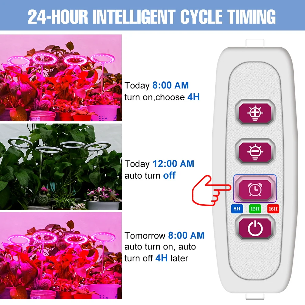 LED Grow Light Full Spectrum Indoor Plant Lamp Potted Fruit Vegetables Plants Fill Lighting Dimmable With 24 Hour Timing USB DC5