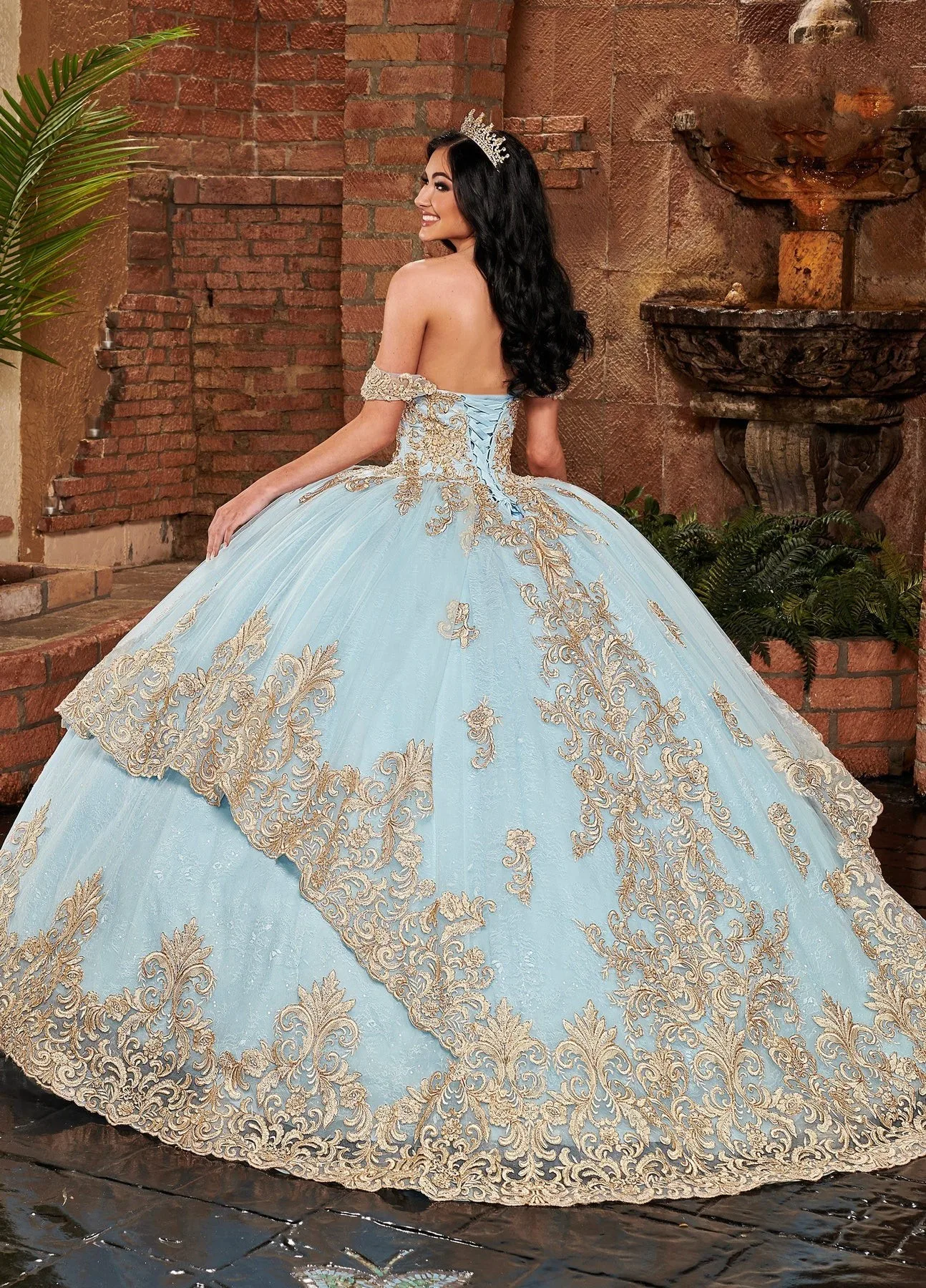 Vestido de baile Quinceanera, Apliques Champanhe Tule, Doce 16 Vestidos, 15 Anos