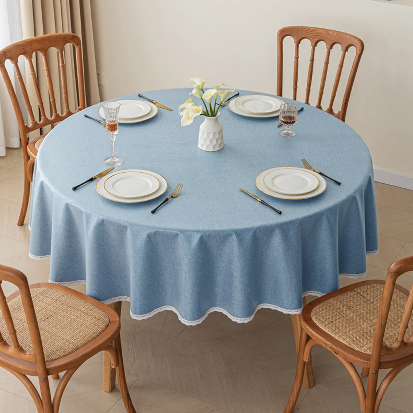 TZ8347 Cotton and linen tablecloths, hotel restaurant circular coffee table tablecloth