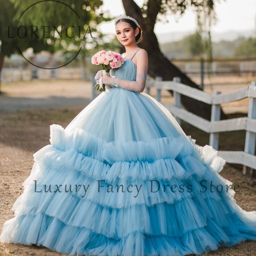Vestidos de quinceañera de tul sencillos, vestidos de baile con tirantes finos para fiesta de cumpleaños, vestidos escalonados de tul personalizados de 15 rosa, 2025