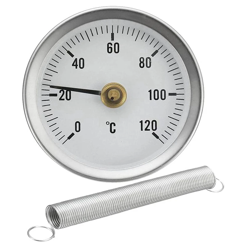 63Mm Pipe Clip-On Dial Thermometer Temperature Round Plate Gauge With Spring,Range 0-120℃, Aluminum Case, 15Pcs Set