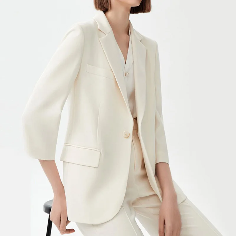 

Elegant Women White Casual Temperament Blazer Small Suit