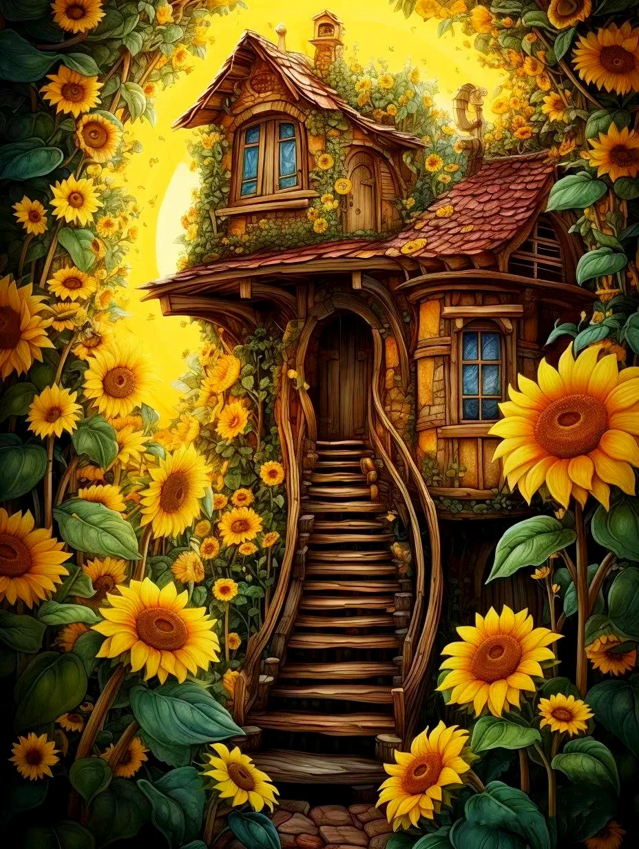 

Sunature Diamond Painting Art Full Square Round Drills Dream Sunflower House Diamond Painting Kit